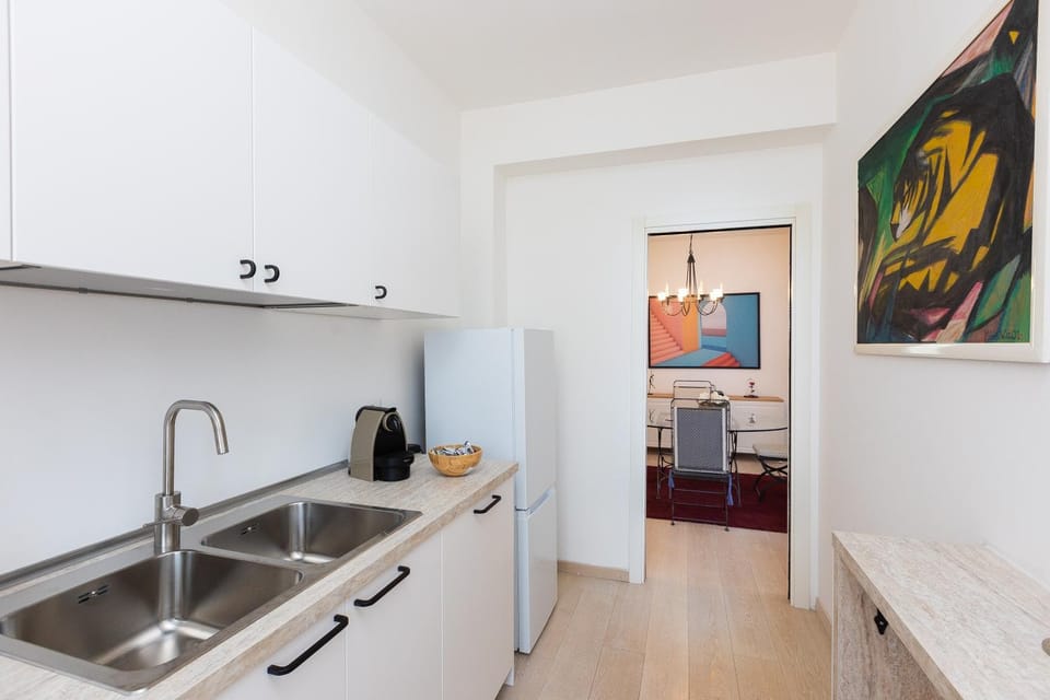 Kitchen or kitchenette, stove