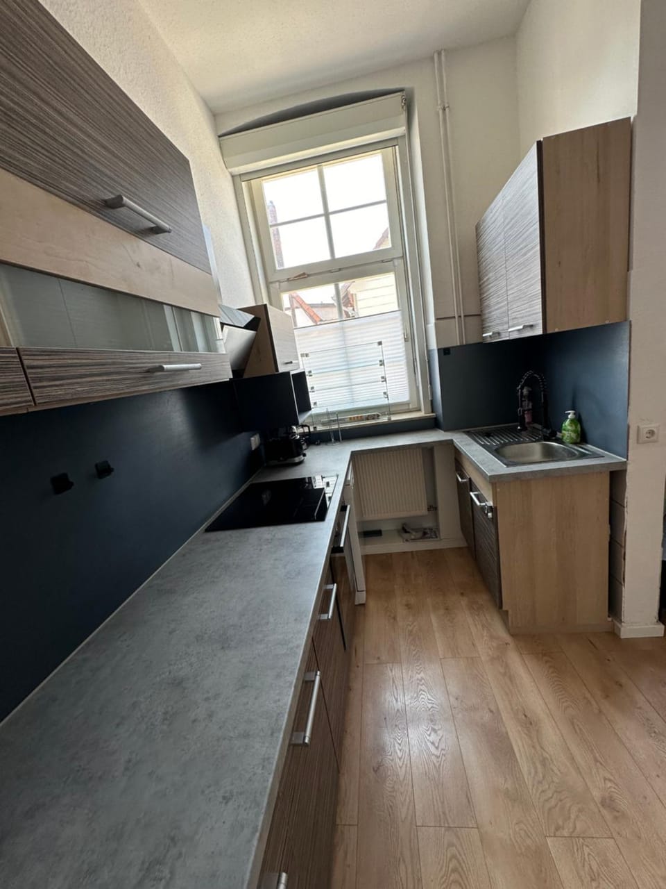 Kitchen or kitchenette, dishwasher, stove