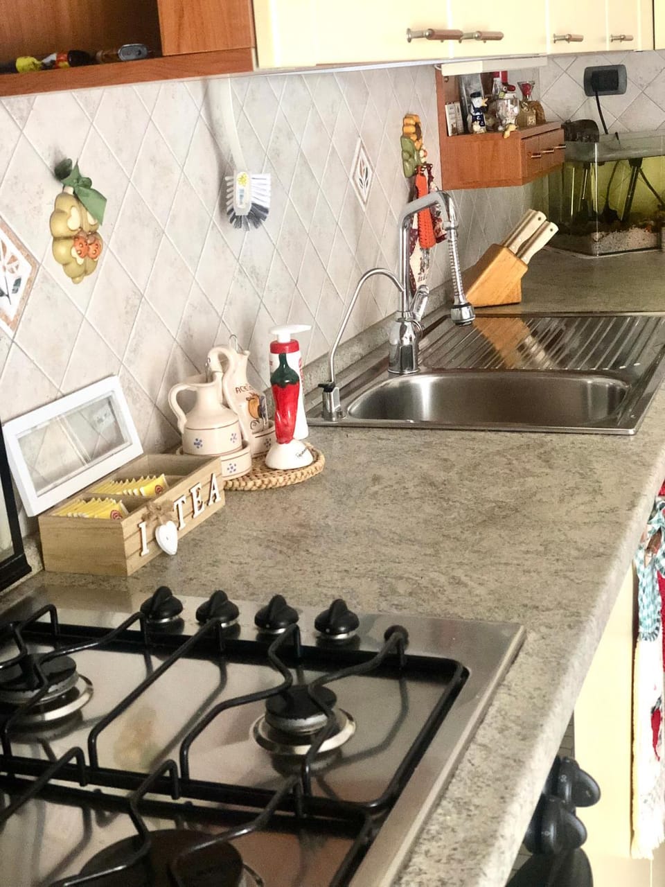 Kitchen or kitchenette, stove