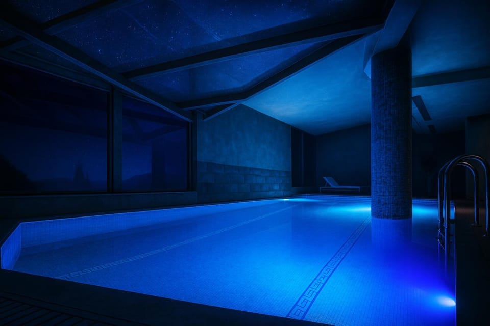 Night, Pool view, Swimming pool
