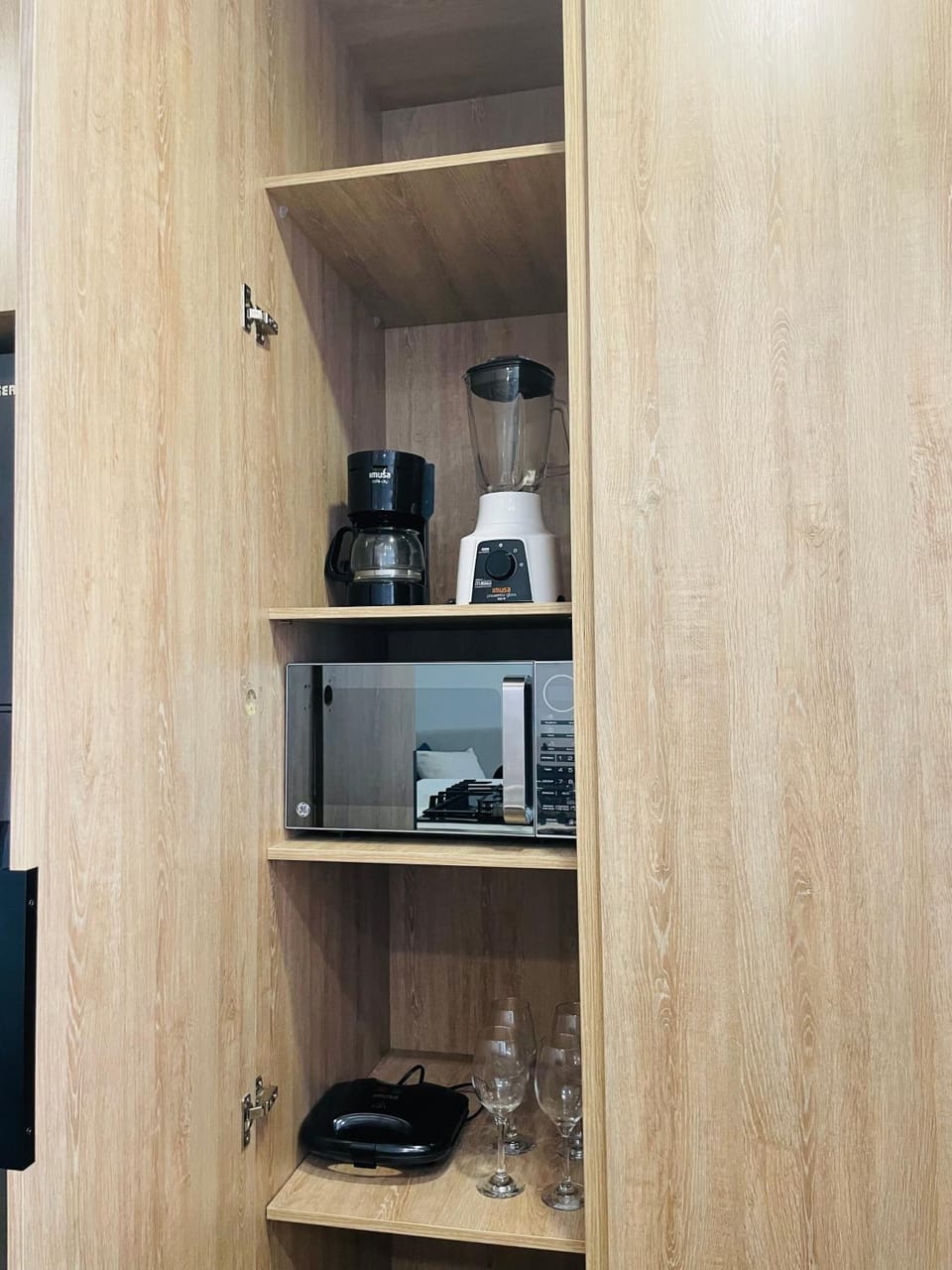 Kitchen or kitchenette, microwave