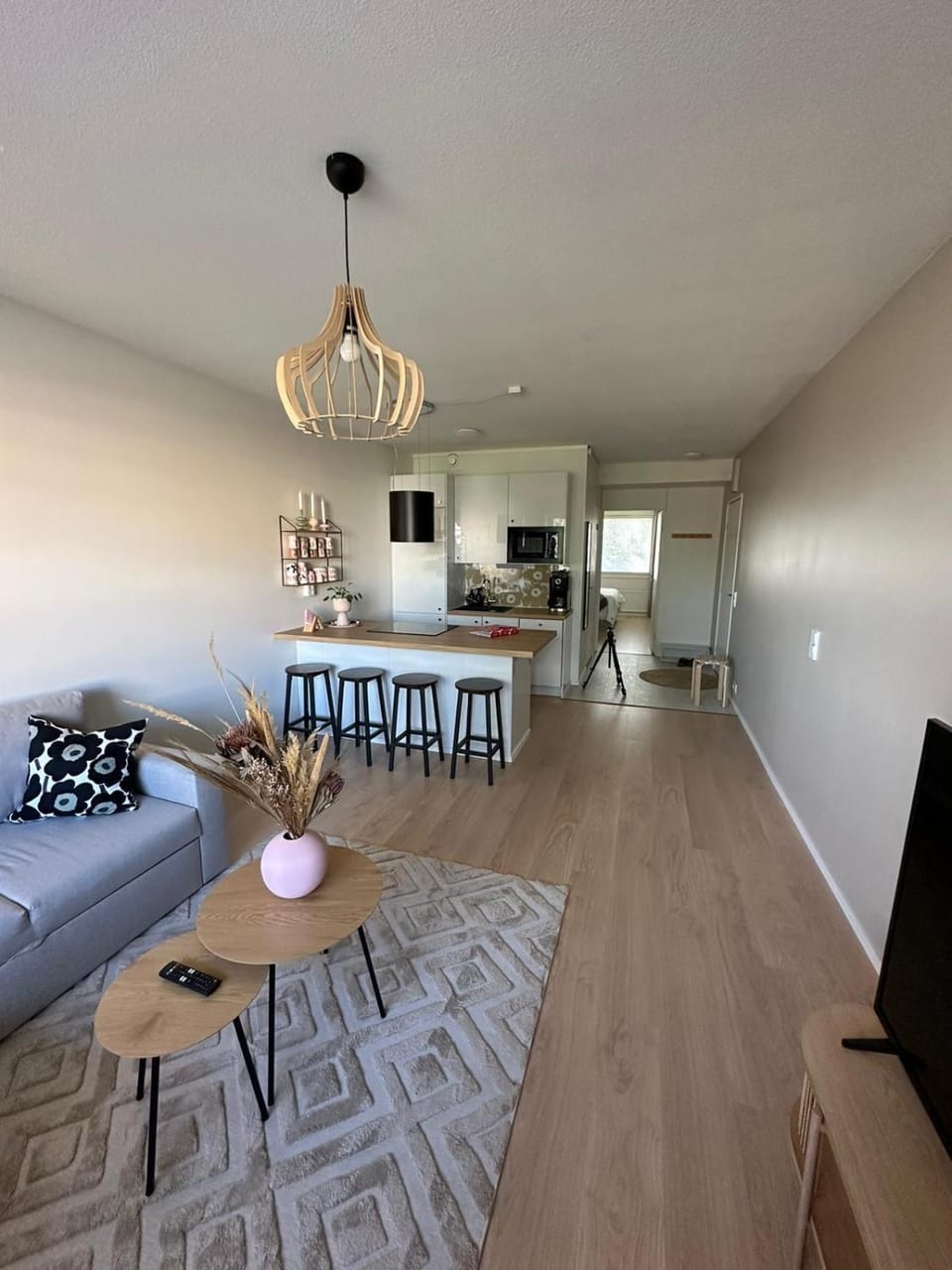 Kitchen or kitchenette, Living room, Seating area, Dining area