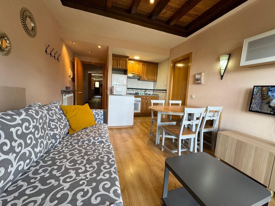 TV and multimedia, Kitchen or kitchenette, Living room, Photo of the whole room, Seating area, Dining area