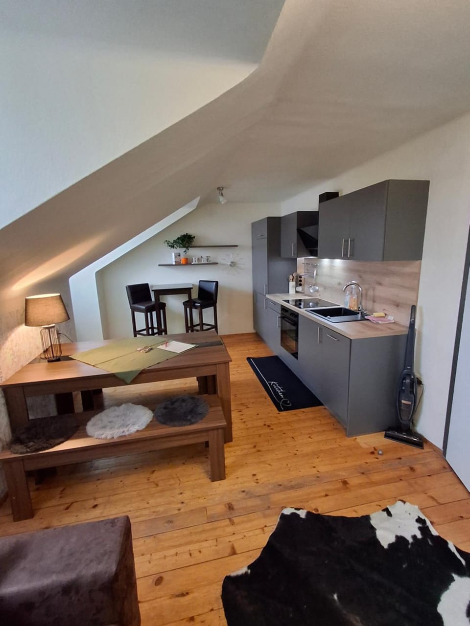 Kitchen or kitchenette, Living room, Dining area, dishwasher, stove