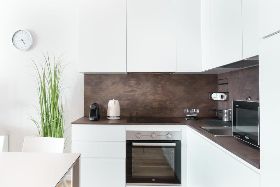 Kitchen or kitchenette, stove