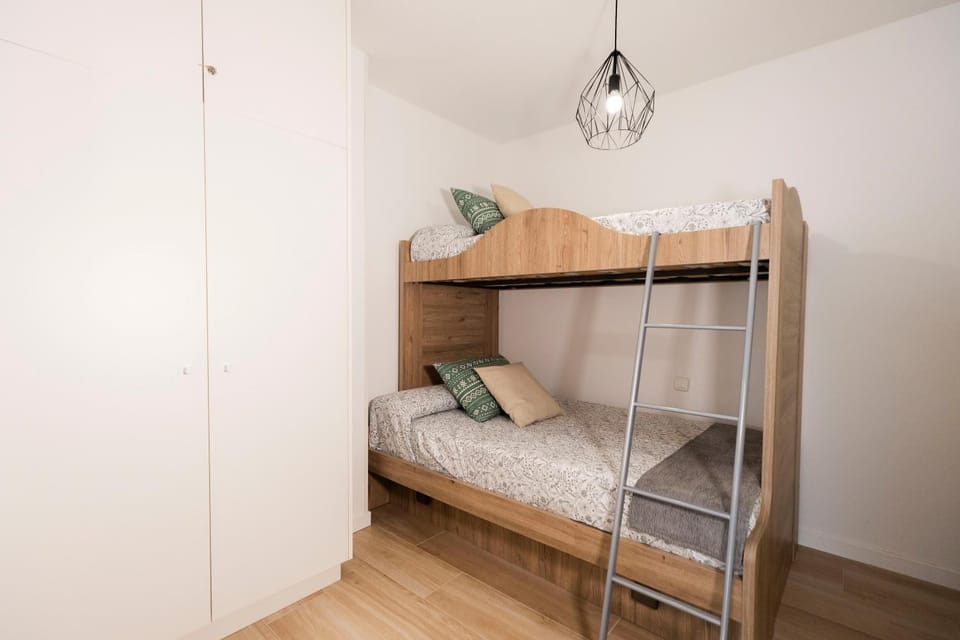 Bed, wardrobe