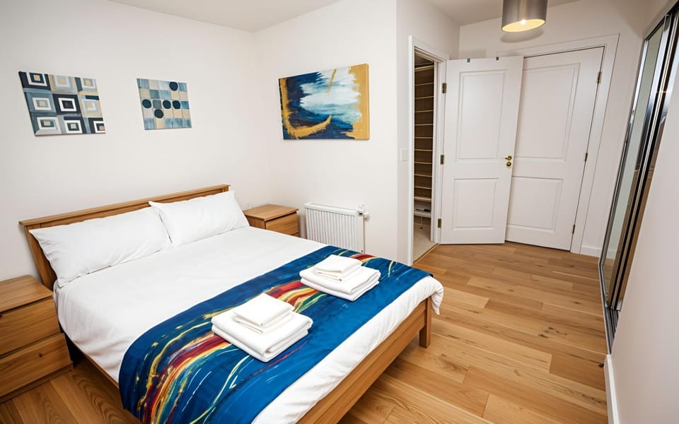 Bed, Photo of the whole room, Bedroom, towels, wardrobe