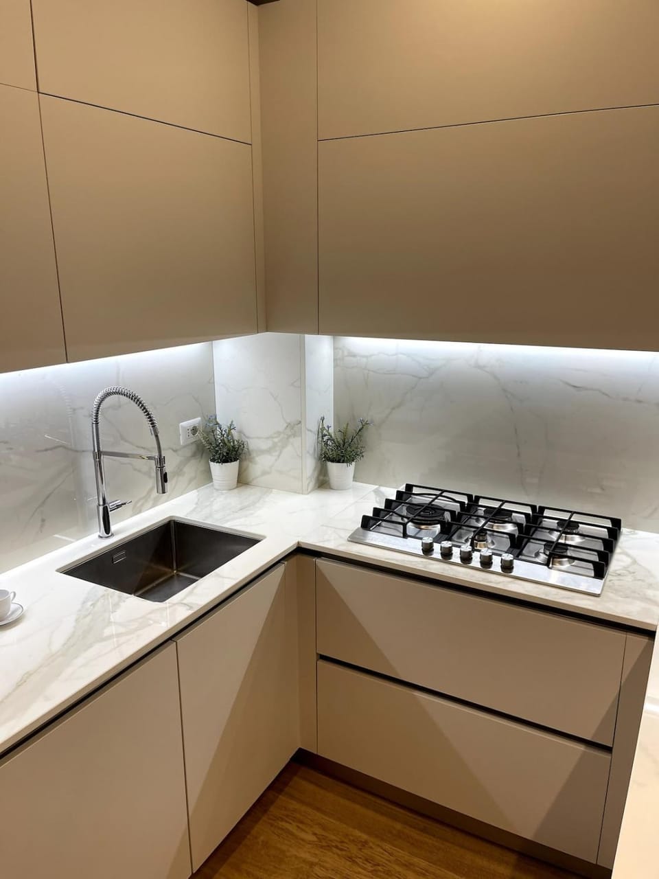 Kitchen or kitchenette, stove