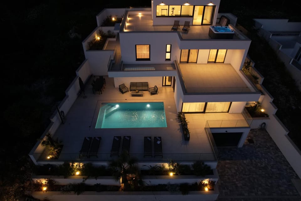 Property building, Night, Swimming pool