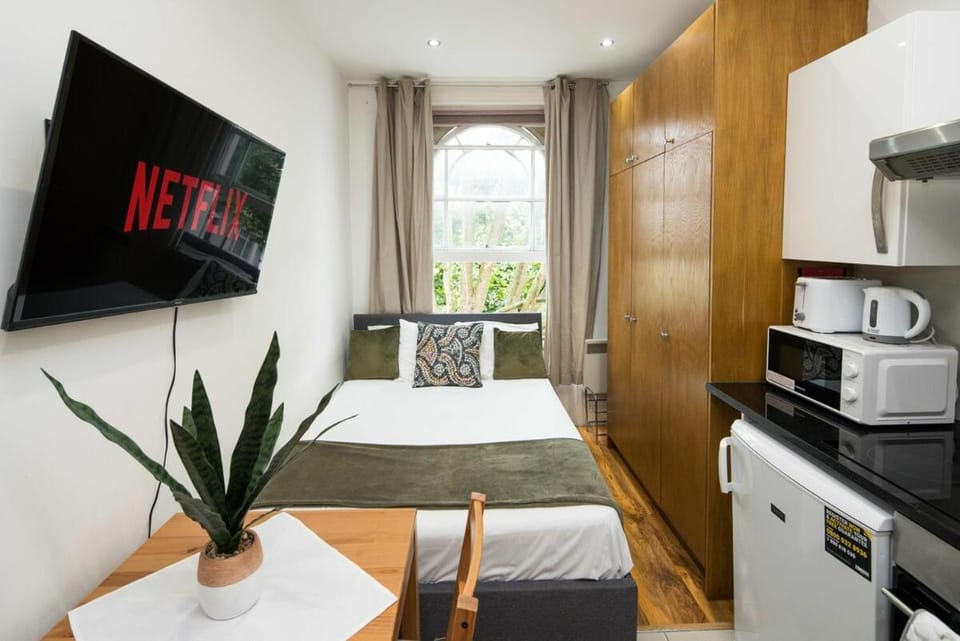 Bed, TV and multimedia, Coffee/tea facilities, Kitchen or kitchenette, Photo of the whole room, Dining area, Bedroom, oven, pet friendly, stove, toaster