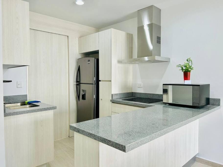 Kitchen or kitchenette, oven, stove