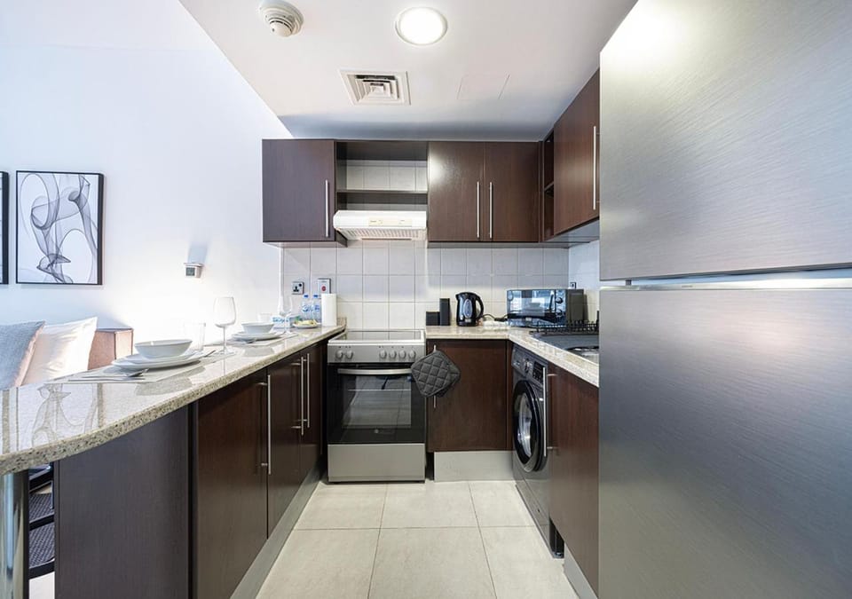 Kitchen or kitchenette, stove