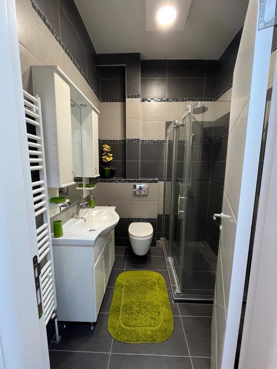 Shower, Toilet, Bathroom, hair dryier, towels