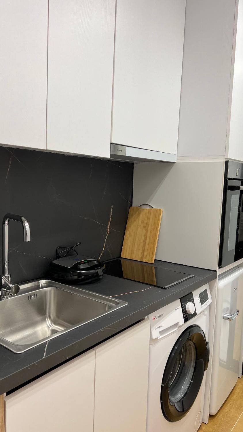 Kitchen or kitchenette, stove