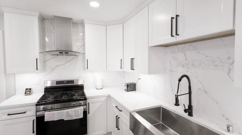 Kitchen or kitchenette, stove