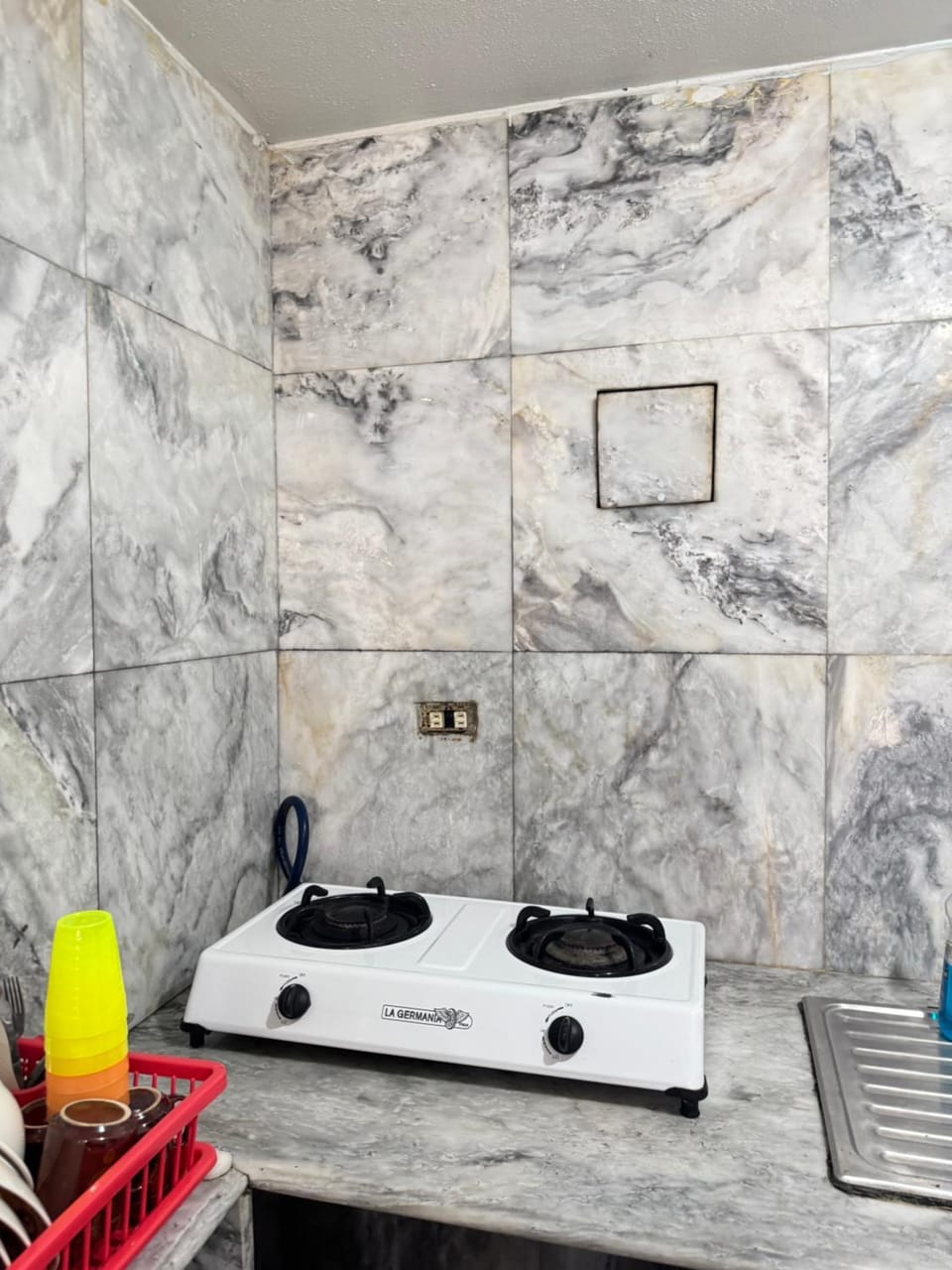 Kitchen or kitchenette, stove
