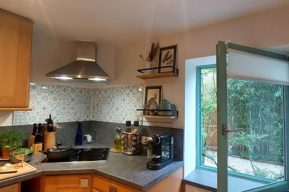 Coffee/tea facilities, Kitchen or kitchenette, stove