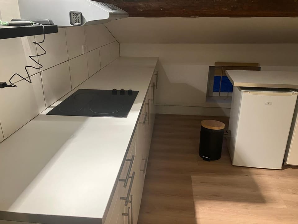 Kitchen or kitchenette, stove