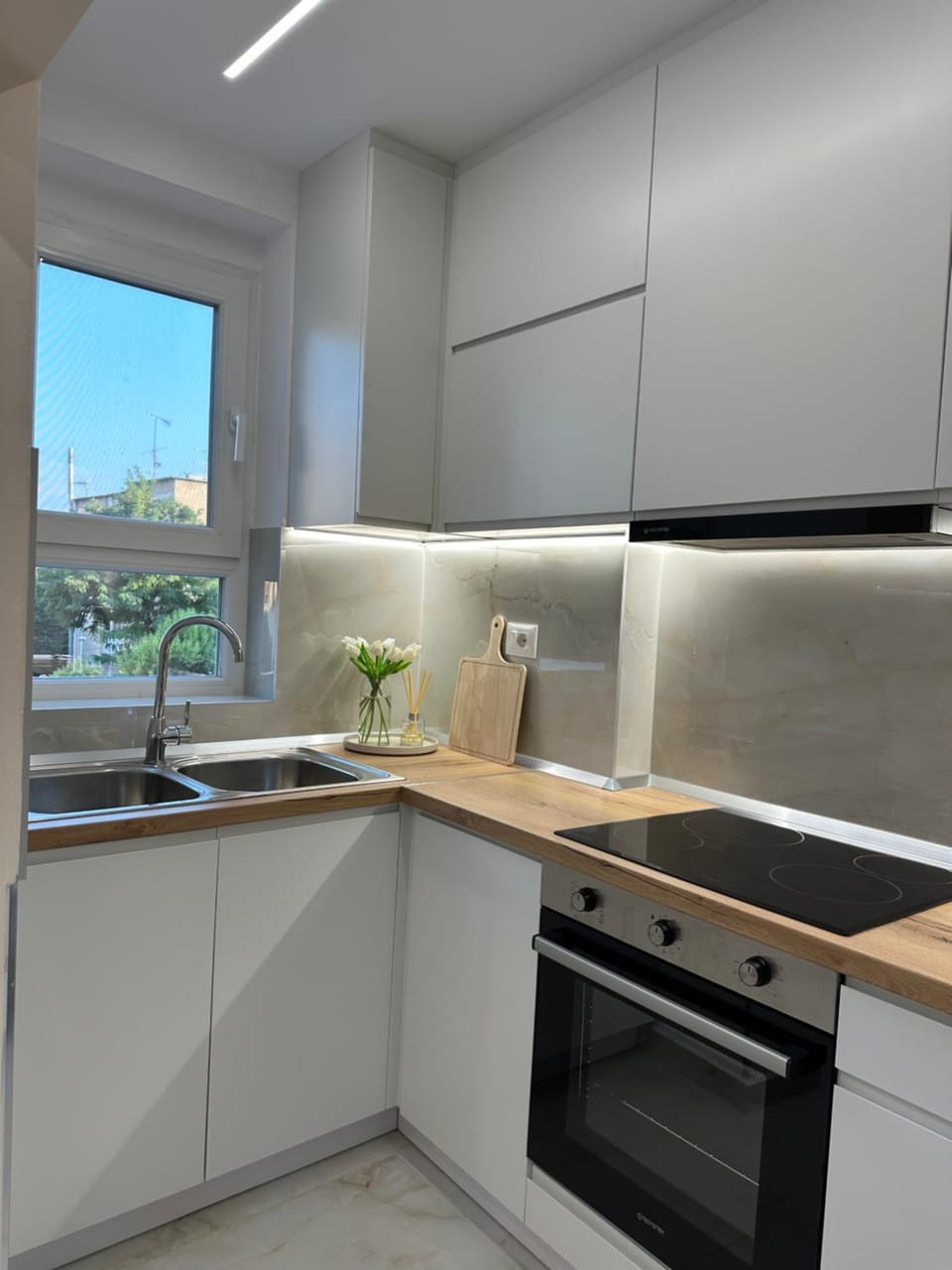 Kitchen or kitchenette, oven, stove