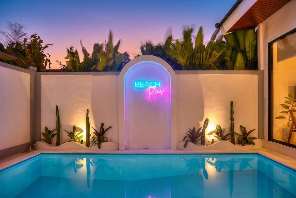 Night, Pool view, Swimming pool