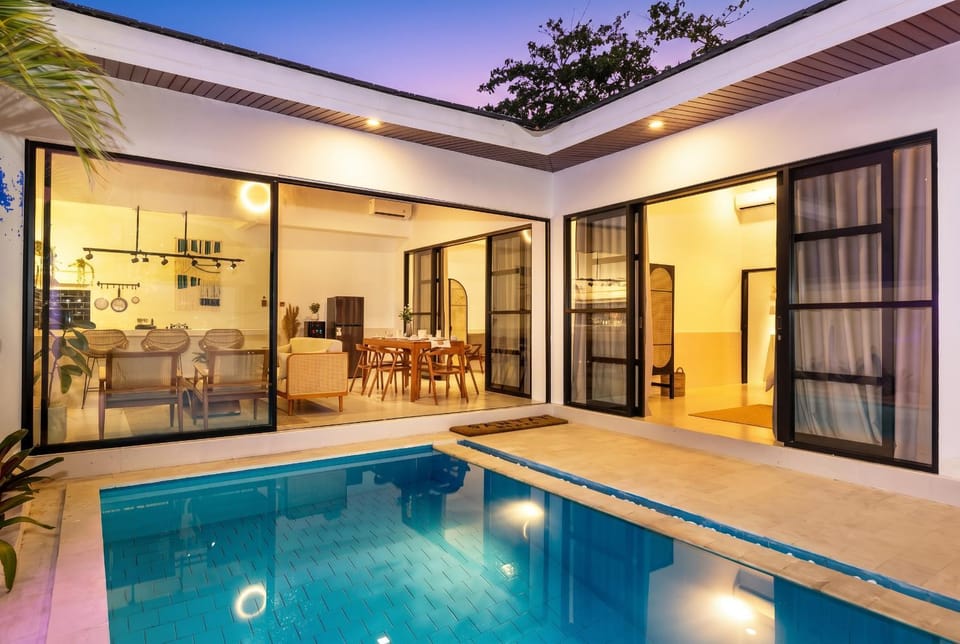 Patio, Living room, Seating area, Pool view, Swimming pool