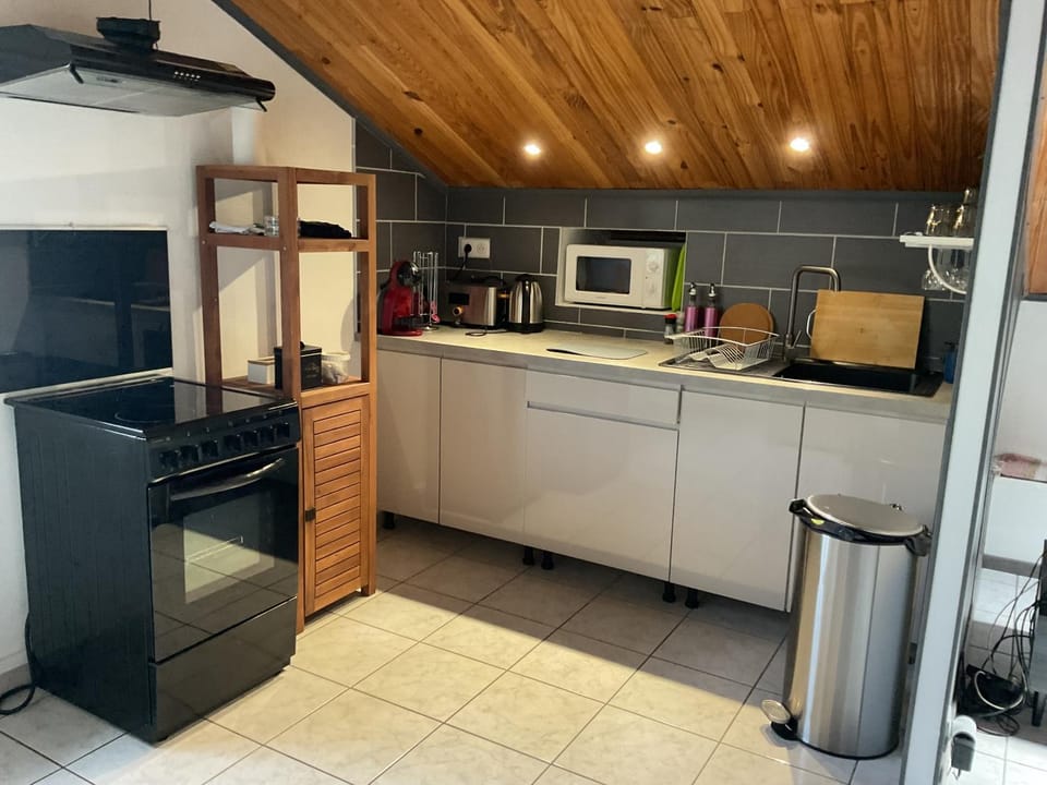 Kitchen or kitchenette, oven, stove, toaster