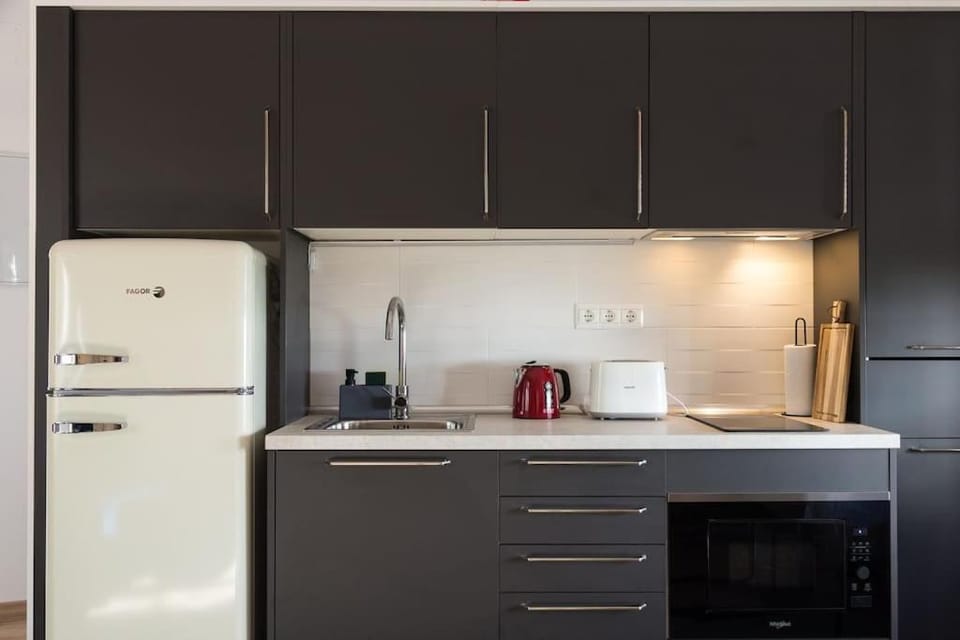Kitchen or kitchenette, stove