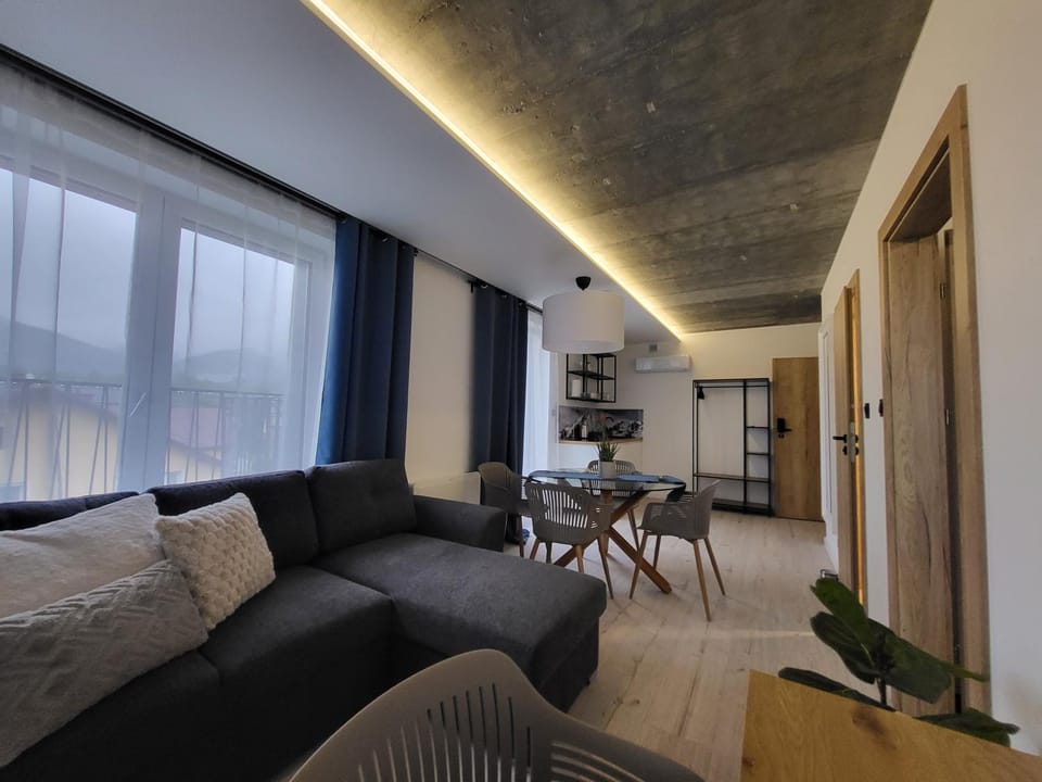 Kitchen or kitchenette, Living room, Seating area, Dining area
