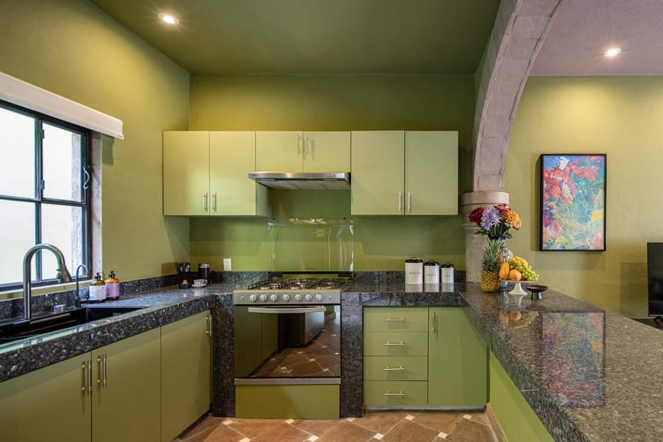 Kitchen or kitchenette, oven, stove, toaster