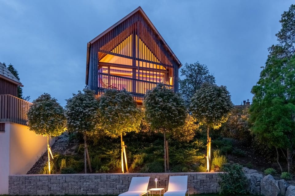 Property building, Night, Garden