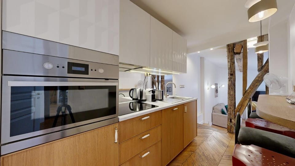 Kitchen or kitchenette, stove