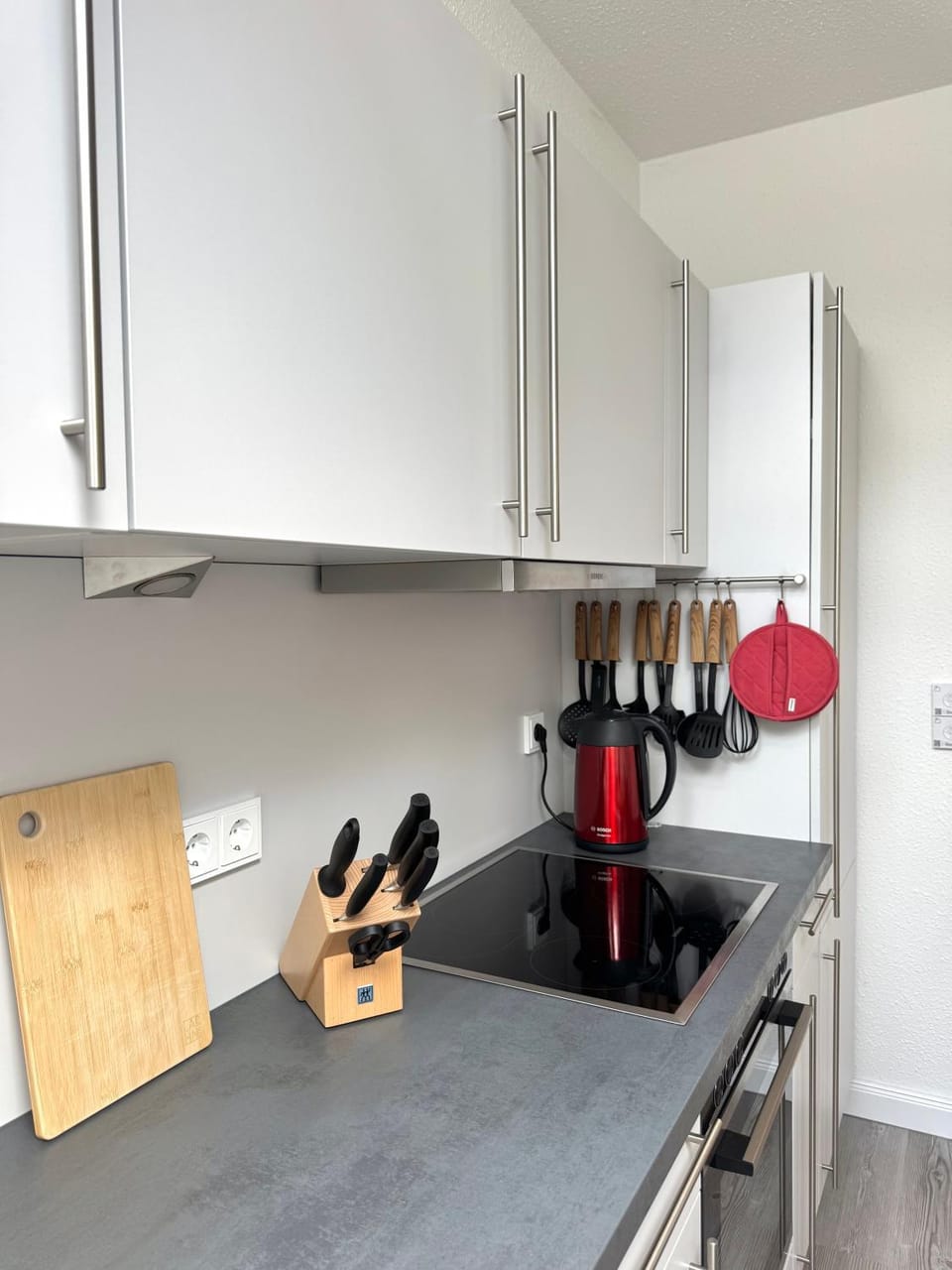 Kitchen or kitchenette, stove