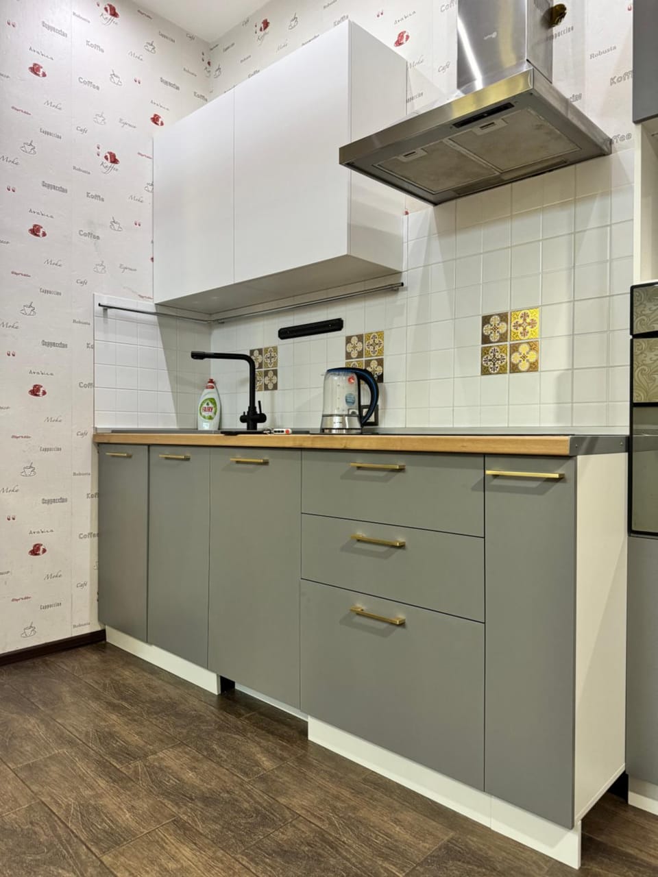 Kitchen or kitchenette, stove