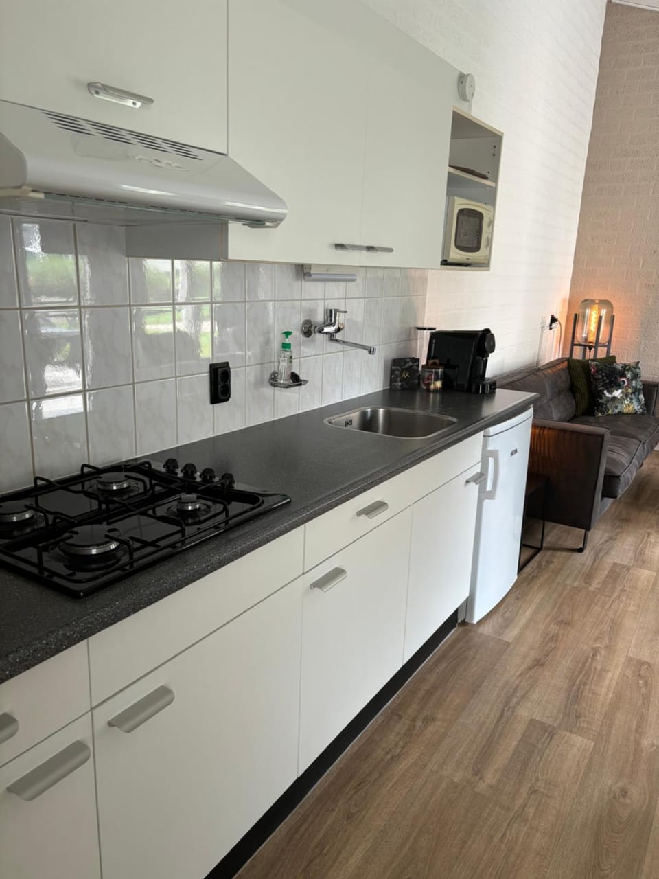 Kitchen or kitchenette, stove