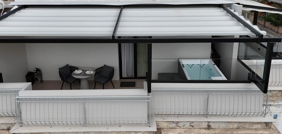 Property building, Hot Tub, View (from property/room), Balcony/Terrace