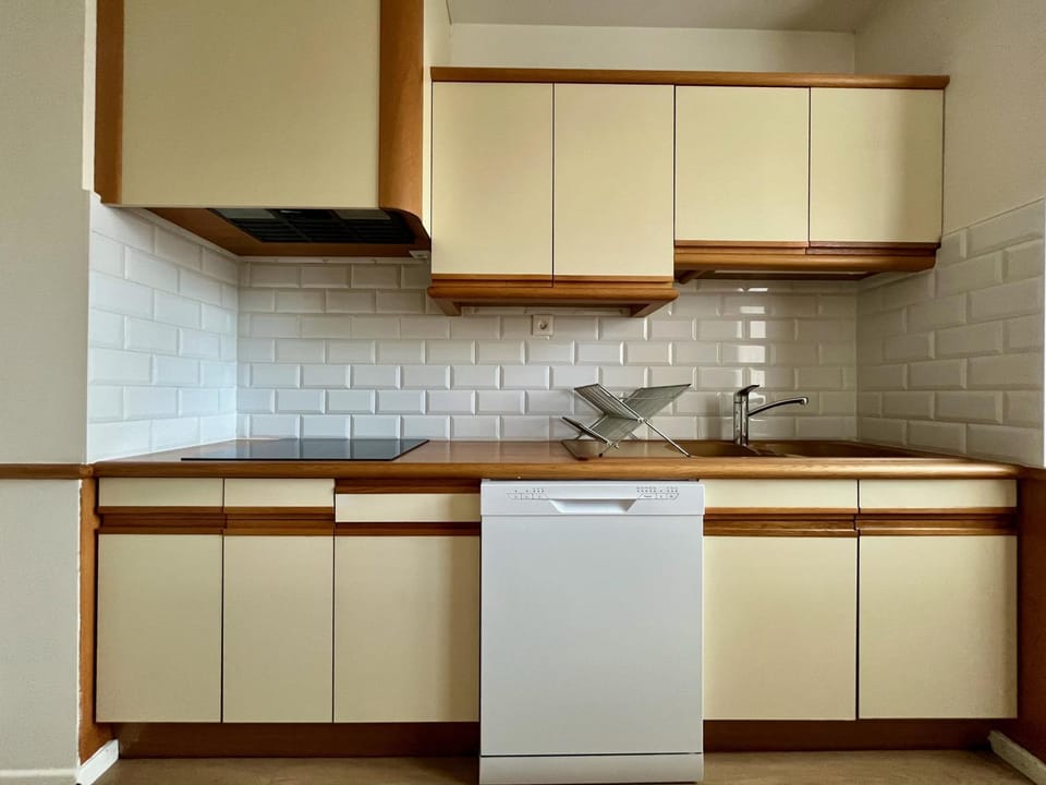 Kitchen or kitchenette, dishwasher, oven, stove