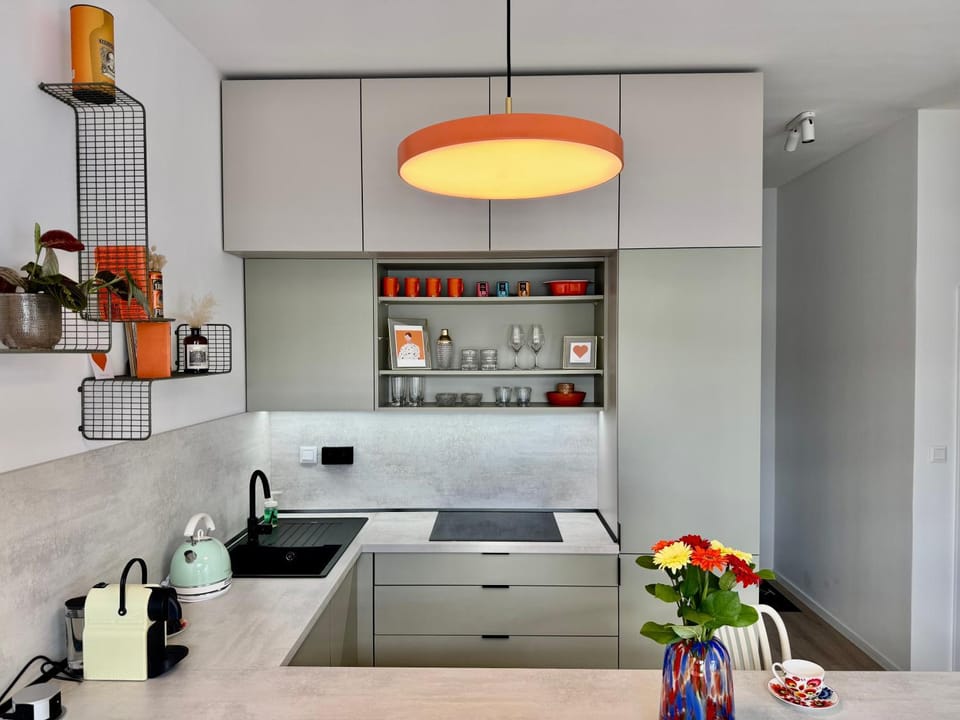 Kitchen or kitchenette, stove