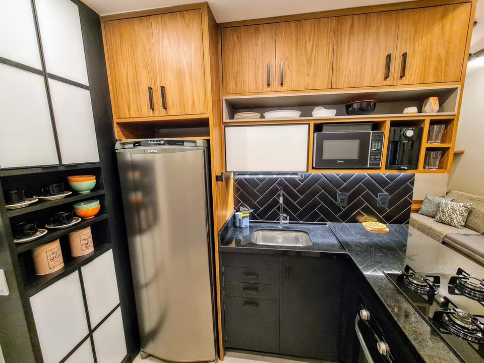 Kitchen or kitchenette, stove