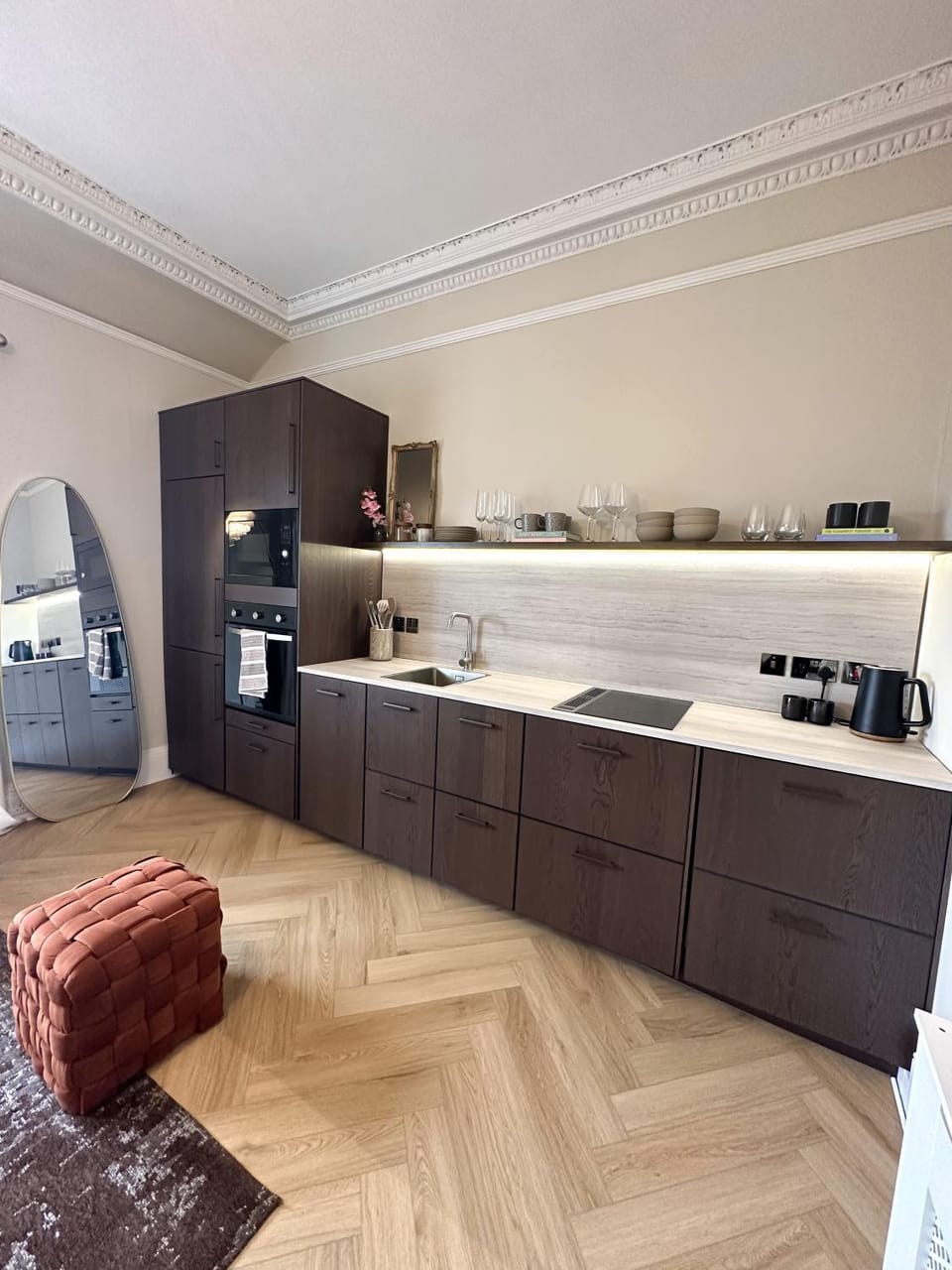 Kitchen or kitchenette, oven, stove