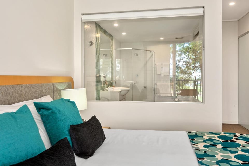 Shower, Bed, Bathroom, Bedroom