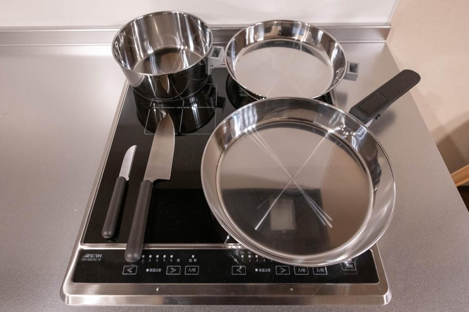 Kitchen or kitchenette, stove