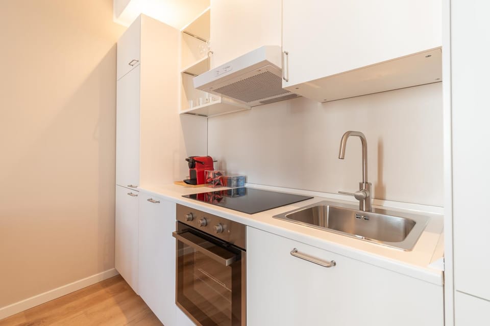 Kitchen or kitchenette, stove