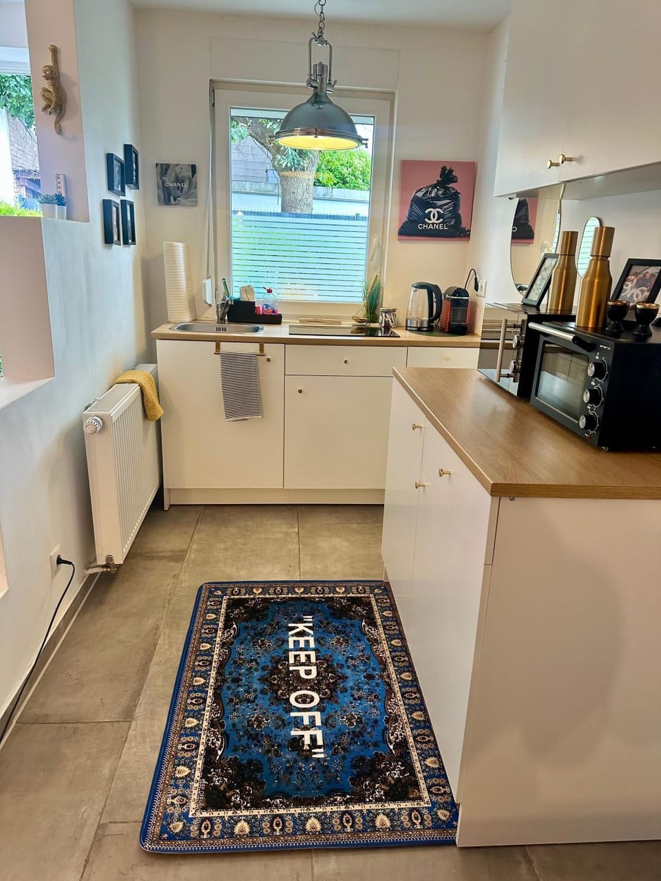 Kitchen or kitchenette, stove