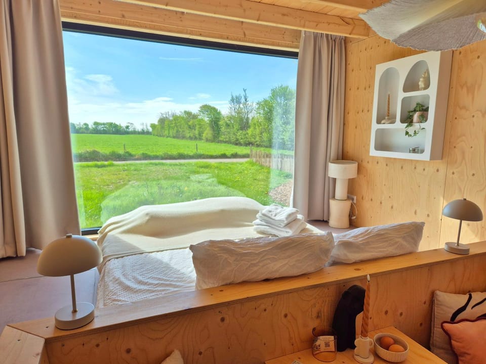 Bed, Natural landscape, Bedroom, Garden view