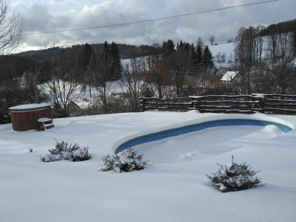 Property building, Winter, Pool view