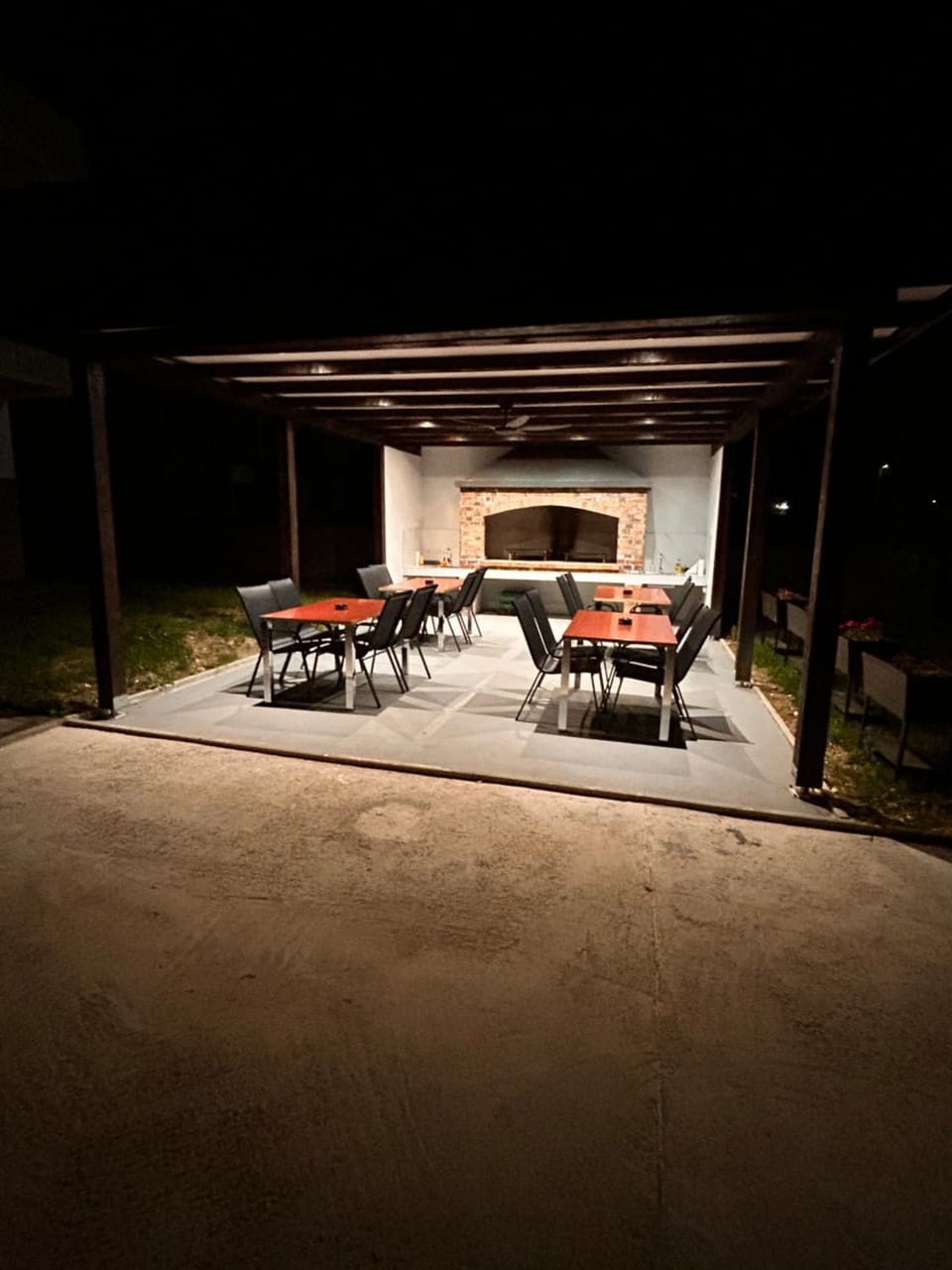 Night, BBQ facilities, Seating area