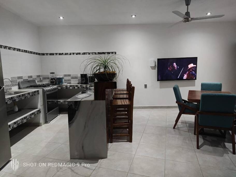 Kitchen or kitchenette, oven