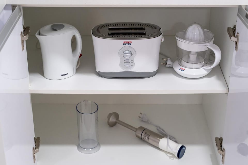 Kitchen or kitchenette, toaster