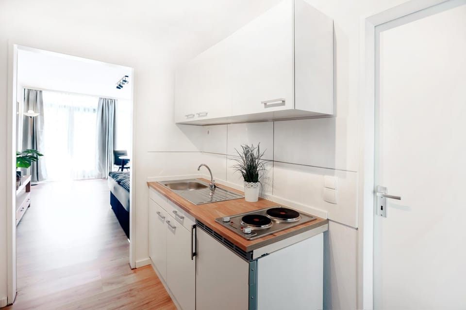 Kitchen or kitchenette, stove