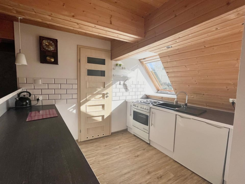 Kitchen or kitchenette, stove